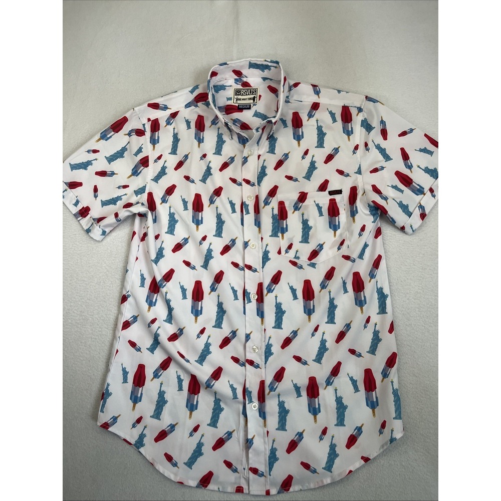 RSVLTS Shirt Mens M White USA Statue of Liberty Patriotic Bomb Pop Kunuflex